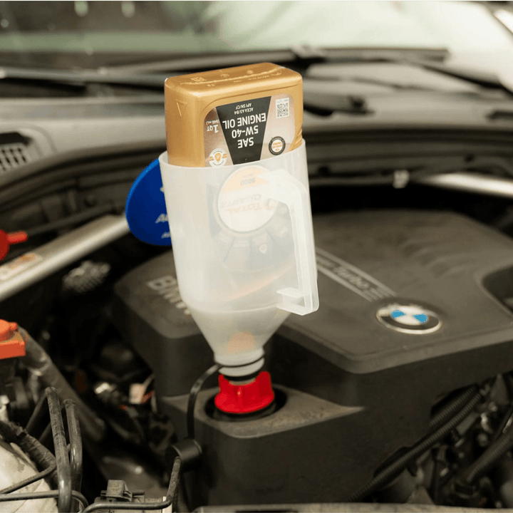 Oil Funnel Kit installed on a BMW