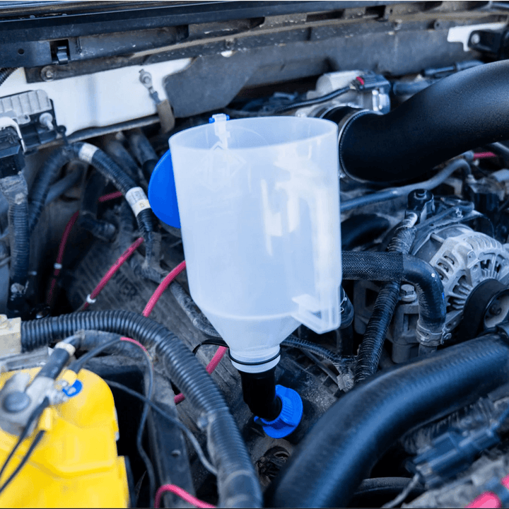 Oil Funnel Kit installed on a Ford truck