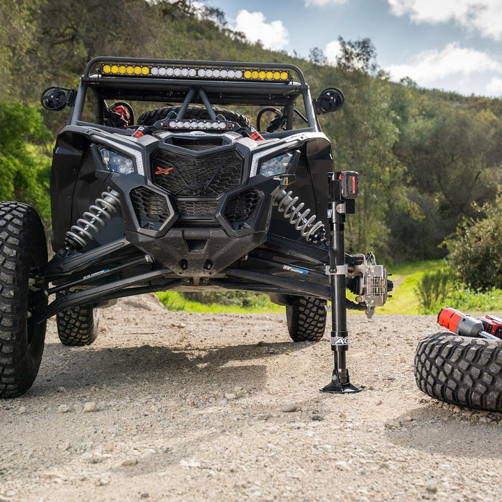 AGM Electric Jack lifting the front of a Can-Am X3