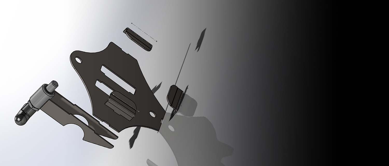 A 3D render of an AGM Weld on Pro Mount kit lower section floating against a gradient gray background.