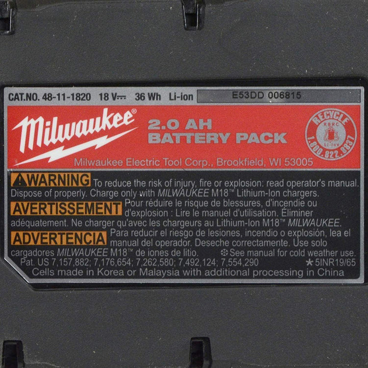 Milwaukee 18v 2.0 AH lithium-ion battery - AGMProducts